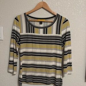 St. John Striped Scoop Neck Long Sleeve Shirt